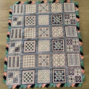 Handmade Antique VTG Patchwork Quilt Block Pattern Ruffled Edges Cotton Lap Wall